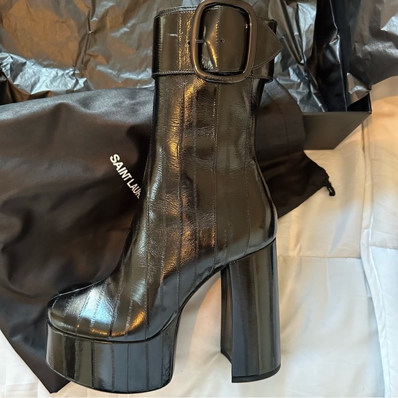 Saint Laurent Billy 85 Platform Bootie Black Pannelli Anguilla 38.5 Brand New - Picture 7 of 10